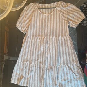 Striped White and tan Women's Dress